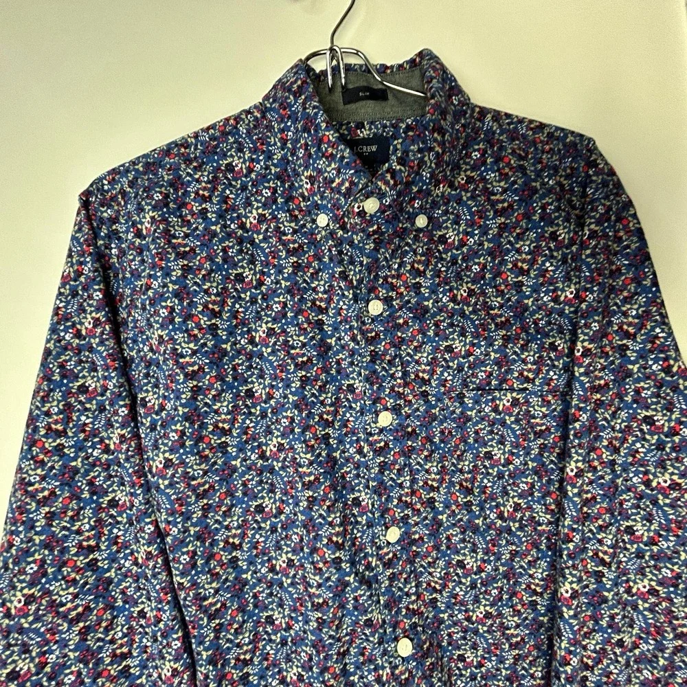 J. Crew Dark Blue Floral Button-down‎ Slim Shirt Men's Medium.